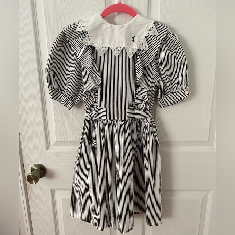 Vintage Yves Saint Laurent YSL Enfance Vertical Stripe Children’s Dress 80’s Bow